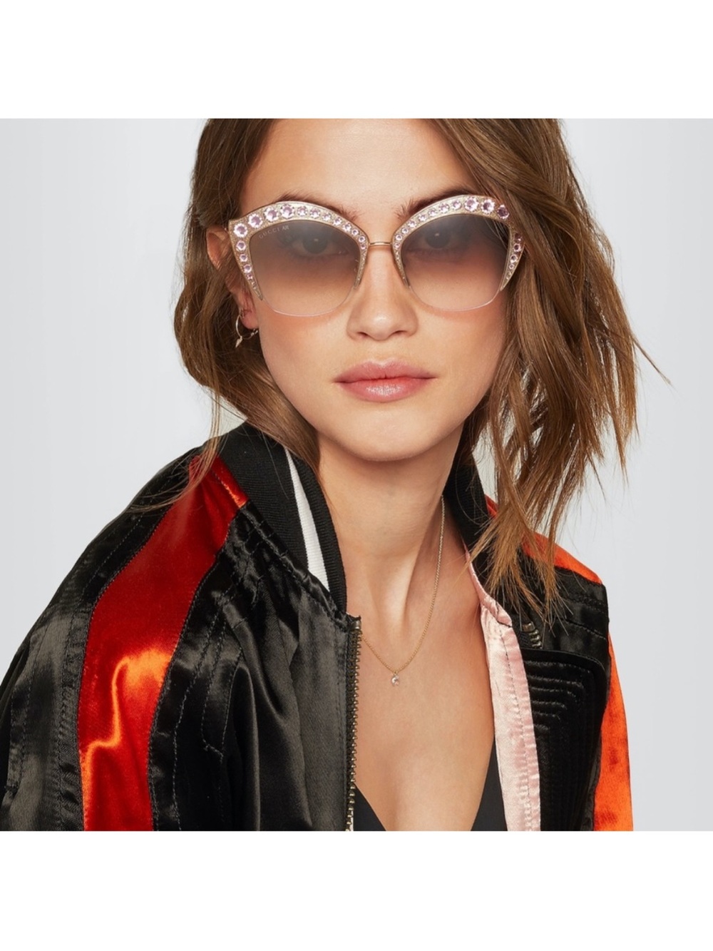 NEW*~GUCCI~SPECIAL EDITION GG0046S Crystal Embellished Cat-Eye Lips Sunglasses